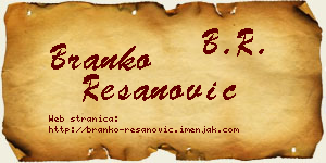 Branko Resanović vizit kartica